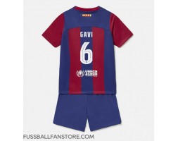 Barcelona Paez Gavi #6 Replik Heimtrikot Kinder 2023-24 Kurzarm (+ Kurze Hosen)